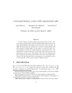 Universal finitary codes with exponential tails Nate Harvey Alexander E. Holroyd∗ Dan Romik