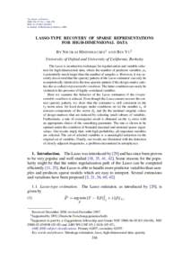 The Annals of Statistics 2009, Vol. 37, No. 1, 246–270 DOI: [removed]AOS582 © Institute of Mathematical Statistics, 2009  LASSO-TYPE RECOVERY OF SPARSE REPRESENTATIONS