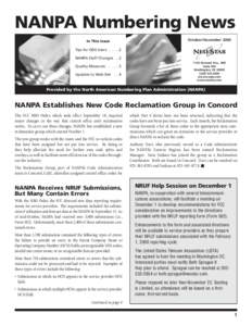 NANPA Numbering News In This Issue October/November[removed]Tips for DDS Users[removed]