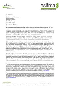 ASIFMA –SIFMA letter to Indian Finance Ministry Re: Certain amendments proposed by the Finance Bill, 2012, (the ‘Bill’) to the Income-tax Act, 1961