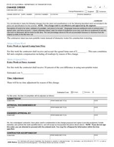 STATE OF CALIFORNIA • DEPARTMENT OF TRANSPORTATION  CHANGE ORDER CEM[removed]REV[removed]CHANGE ORDER NO. SUPPL. NUMBER