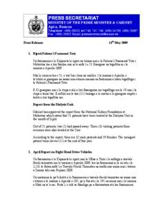 PRESS SECRETARIAT MINISTRY OF THE PRIME MINISTER & CABINET Apia, Samoa  Telephone : ([removed]ext 746, 747, 748, ([removed], ([removed]