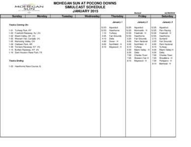 MOHEGAN SUN AT POCONO DOWNS SIMULCAST SCHEDULE JANUARY 2015 Sunday  Monday