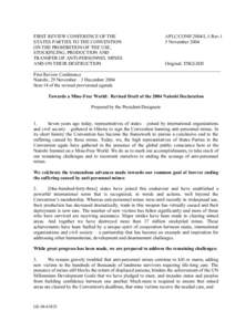 FIRST REVIEW CONFERENCE OF THE APLC/CONF/2004/L.1/Rev.1 STATES PARTIES TO THE CONVENTION 5 November 2004 ON THE PROHIBITION OF THE USE, STOCKPILING, PRODUCTION AND