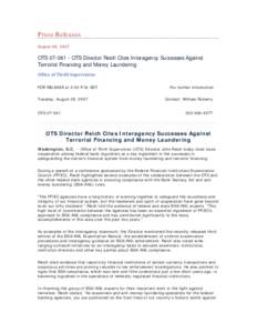 John M. Reich / Year of birth missing / Bank Secrecy Act / Office of Thrift Supervision / Money laundering / Terrorism financing / Birmingham Small Arms Company / Federal Financial Institutions Examination Council / Savings and loan association / Financial regulation / Business / Finance