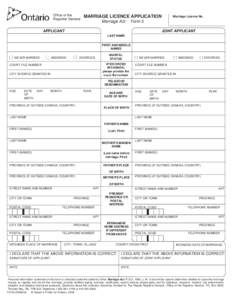 Office of the Registrar General MARRIAGE LICENCE APPLICATION  Marriage Licence No.