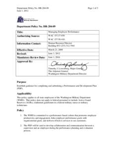 Department Policy No. HR[removed]June 1, 2012 Page 1 of 5  Washington State