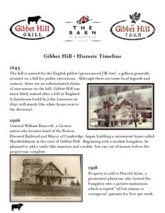 Gibbet Hill • Historic Timeline 1645 The hill is named for the English gibbet (pronounced JIB-bet), a gallows generally situated on a hill for public executions. Although there are some local legends and rumors, there 