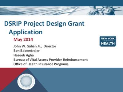 DSRIP Project Design Grant Application May 2014 John W. Gahan Jr., Director Ben Babendreier Haseeb Agha