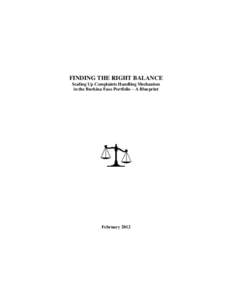 FINDING THE RIGHT BALANCE Scaling Up Complaints Handling Mechanism in the Burkina Faso Portfolio – A Blueprint February 2012