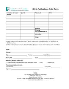 CHHA Publications Order Form Publication Name and Number Quantity