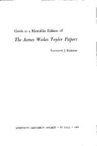 Guide to a Microfilm Edition of The James Wickes Taylor Papers