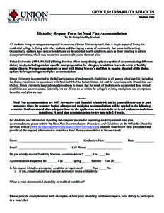 OFFICE for DISABILITY SERVICES Student Life    Disability Request Form for Meal Plan Accommodation