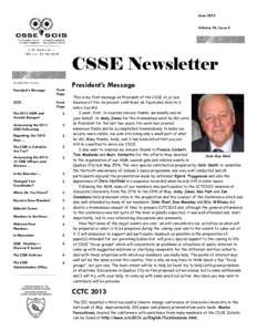 June 2013 Volume 10, Issue 5 CSSE Newsletter Inside this issue: President’s Message