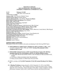 MEETING SUMMARY MCR TECHNOLOGY TRANSFER TEAM STEERING COMMITTEE CONFERENCE CALL DATE: February 23, 2012 TIME: