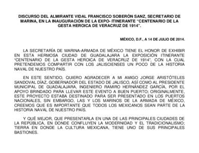 PALABRAS DEL ALMIRANTE SECRETARIO EN LA ENTREGA DE SABLE DE MANDO AL PRESIDENTE DE LA REPÚBLICA