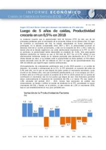 08 EneroSegún CCS será factor clave para alcanzar crecimiento de 3% este año Luego de 5 años de caídas, Productividad crecería en un 0,5% en 2018