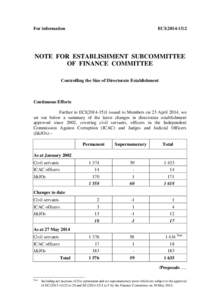 For information  ECI[removed]NOTE FOR ESTABLISHMENT SUBCOMMITTEE OF FINANCE COMMITTEE