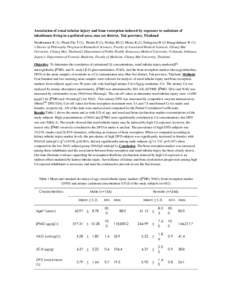 Association of renal tubular injury and bone resorption induced by exposure to cadmium of inhabitants living in a polluted area, mae sot district, Tak province, Thailand Nambunmee K (1), Pham-The T (2), Honda R (2), Nish