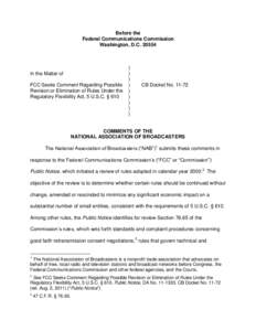 Before the Federal Communications Commission Washington, D.C[removed]In the Matter of FCC Seeks Comment Regarding Possible