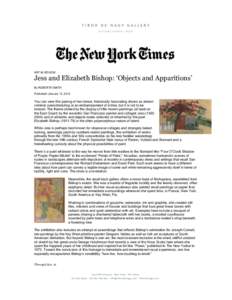 ART IN REVIEW  Jess and Elizabeth Bishop: ‘Objects and Apparitions’ By ROBERTA SMITH Published: January 12, 2012