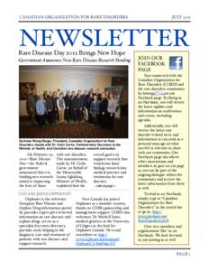 CANADIAN ORGANIZATION FOR RARE DISORDERS!  JULY 2012 NEWSLETTER