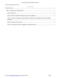 Louisiana State Board of Medical Examiners Louisiana Revised Statutes Title 37 Table of Contents Table of Contents .........................................................................................................