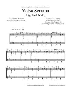 sheet music supplied by www.rboppremusicalcollection.com  Valsa Serrana Highland Waltz RICARDO de Souza BOPPRÉ ¤ Tubarão, SC, Brazil: (1953)