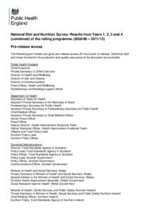 National Diet and Nutrition Survey: Results from Years 1, 2, 3 and 4 (combined) of the rolling programme[removed] – [removed]Pre-release access The following post holders are given pre-release access 24 hours prior to 