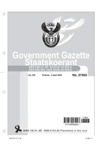 Government Gazette Staatskoerant R EPU B LI C OF S OUT H AF RICA REPUBLIEK VAN SUID-AFRIKA  Vol. 478