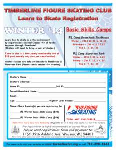TIMBERLINE FIGURE SKATING CLUB Learn to Skate Registration WINTER ‘14 Learn how to skate in a fun environment by experienced coaches! Classes for all levels,