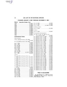 LSA—LIST OF CFR SECTIONS AFFECTED  14 CHANGES JANUARY 2, 2001 THROUGH DECEMBER 31, 2001 TITLE 3