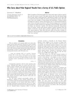 Arctic, Antarctic, and Alpine Research, Vol. 40, No. 4, 2008, pp. 671–678  Who Cares about Polar Regions? Results from a Survey of U.S. Public Opinion Abstract  Lawrence C. Hamilton