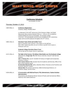 Conference Schedule As of October 14, 2013 Thursday, October 17, 2013 2:00‐9:00 p.m.