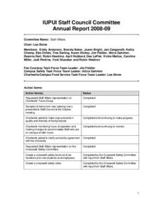 IUPUI Staff Council Committee Annual Report[removed]Committee Name: Staff Affairs Chair: Lee Stone Members: Emily Anderson, Brenda Baker, Joann Bright, Jan Canganelli, Kathy Champ, Etta Childs, Tina Darling, Karen Dickey