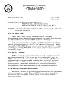 DEFENSE CONTRACT AUDIT AGENCY DEPARTMENT OF DEFENSE 8725 JOHN J. KINGMAN ROAD, SUITE 2135 FORT BELVOIR, VA[removed]IN REPLY REFER TO