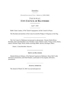 TENTH DAY FOURTH COUNCILMANIC YEAR – SESSION OFJOURNAL CITY COUNCIL OF BALTIMORE April 7, 2003