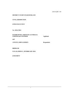 [2014] QDC 104 DISTRICT COURT OF QUEENSLAND CIVIL JURISDICTION  JUDGE BAULCH SC