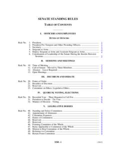SENATE STANDING RULES TABLE OF CONTENTS __________ I.