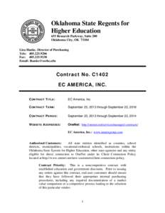 Oklahoma State Regents for Higher Education 655 Research Parkway, Suite 200 Oklahoma City, OK[removed]Liza Hanke, Director of Purchasing Tele: [removed]