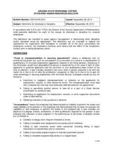 ARIZONA STATE PERSONNEL SYSTEM STATEWIDE HUMAN RESOURCES BULLETIN Bulletin Number: ASPS/HRD-B.01 Issued: September 28, 2012