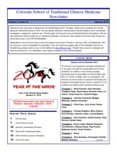 Colorado School of Traditional Chinese Medicine Newsletter Volume 2, Issue 74 January 2014
