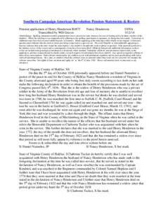 Southern Campaign American Revolution Pension Statements & Rosters Pension application of Henry Henderson R4875 Transcribed by Will Graves Nancy Henderson