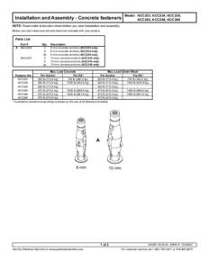 Installation and Assembly - Concrete fasteners  Model: 	ACC233, ACC234, ACC230, ACC243, ACC244, ACC240  NOTE: Read entire instruction sheet before you start installation and assembly.