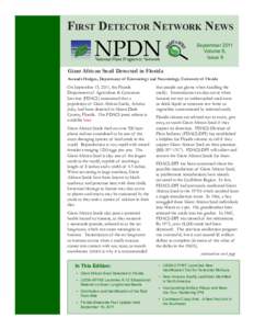 First Detector Network News September 2011 Volume 6, Issue 9  Giant African Snail Detected in Florida