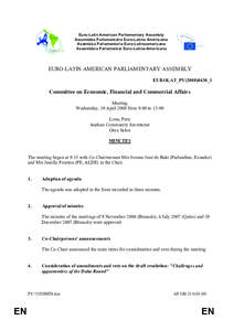 Euro-Latin American Parliamentary Assembly Assemblée Parlementaire Euro-Latino Américaine Asamblea Parlamentaria Euro-Latinoamericana Assembleia Parlamentar Euro-Latino-Americana  EURO-LATIN AMERICAN PARLIAMENTARY ASSE