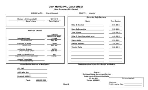 2014 MUNICIPAL DATA SHEET (Must Accompany 2014 Budget) MUNICIPALITY:_ City of Linwood