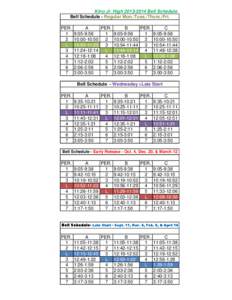 Kino Jr. High[removed]Bell Schedule Bell Schedule - Regular Mon./Tues./Thurs./Fri. PER.