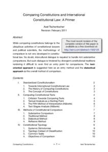 Comparing Constitutions and International Constitutional Law: A Primer Axel Tschentscher Revision: FebruaryAbstract