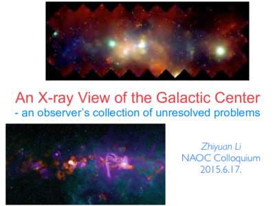 An X-ray View of the Galactic Center - an observer’s collection of unresolved problems Zhiyuan Li NAOC Colloquium.